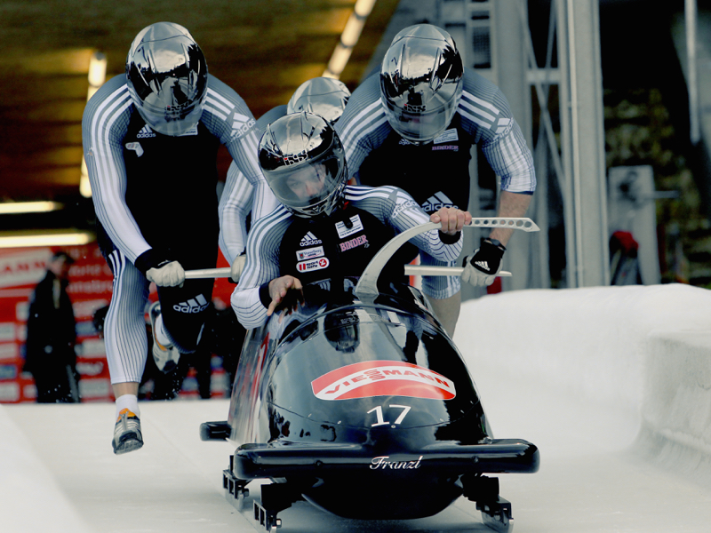FIBT Bob World Cup Innsbruck-Igls / Tirol / Austria / 4er Bob / Start / AUT 1: Jürgen Loacker, Matthias Adolf, Jürgen Mayer, Martin Lachkovics