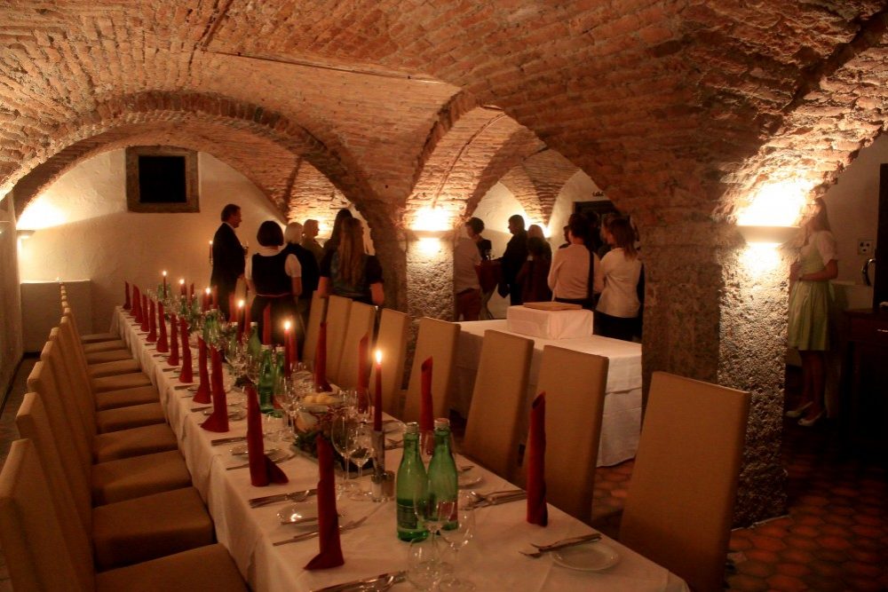 One of the dining settings at Schwarzer Adler