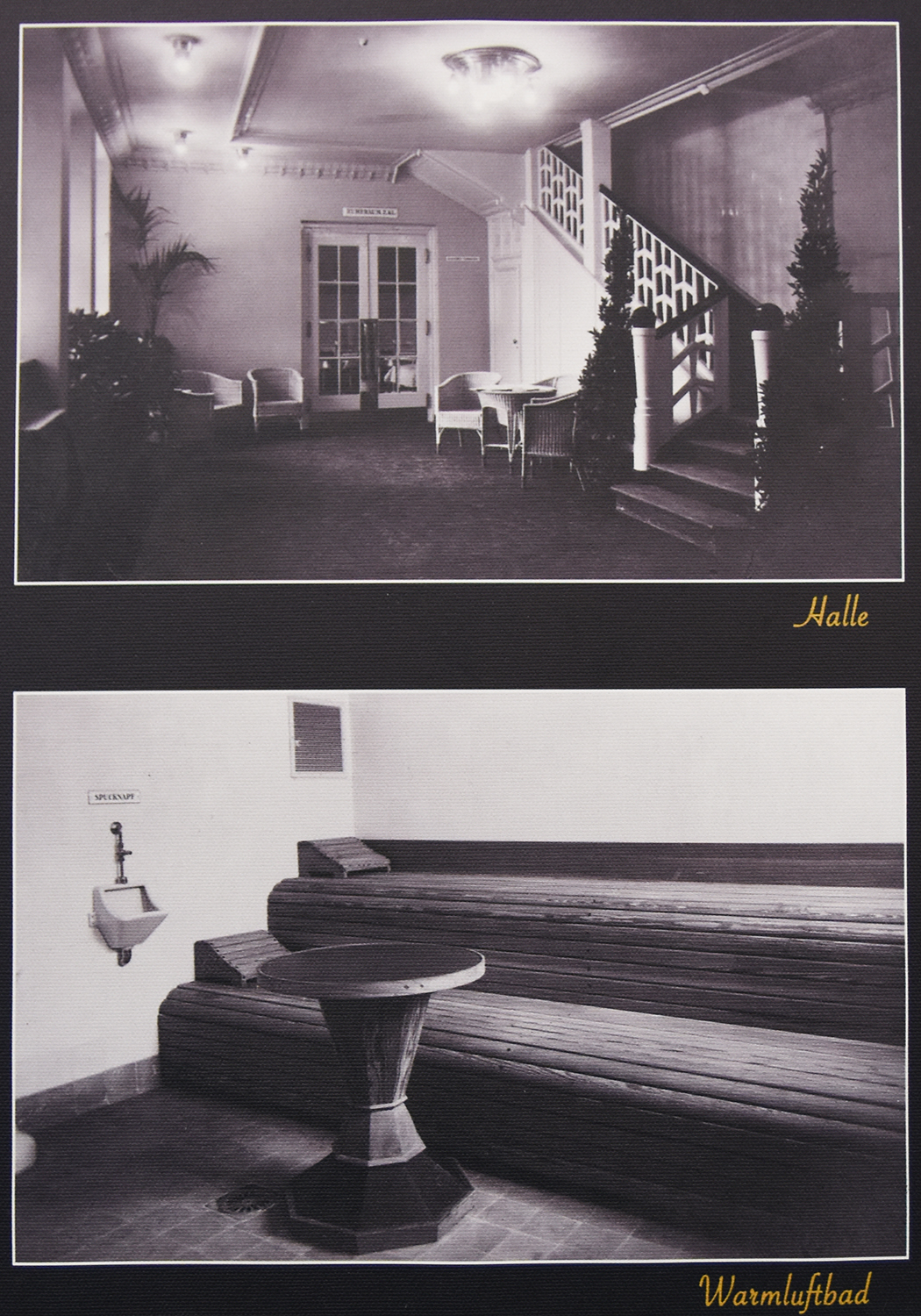 Oben ist die alte Holztreppe zu sehen, die heute noch genau so aussieht. Unten eine Saunakammer, die aber moderner wurde. Foto: Vil Joda.