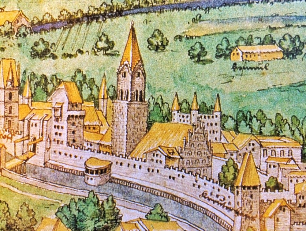 So hat Innsbruck um 1500 ausgesehen. Im Bild die - damals noch - gotische Pfarrkirche.