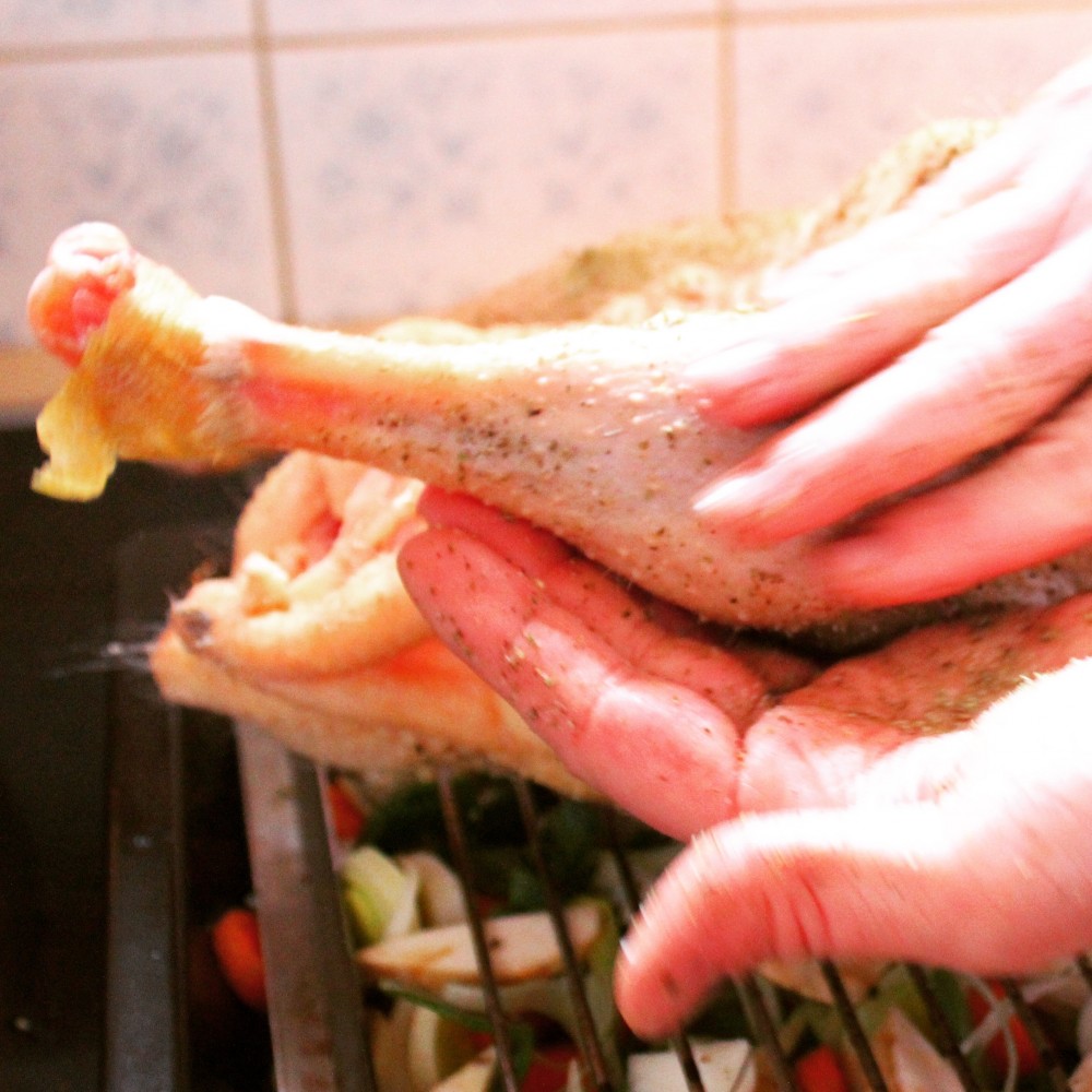 Die gewaschene Gans wird mit Salz und Beifuß eingerieben. Und sonstigem, das ist auch euch überlassen. We keep it allerdings simple. Foto: Kristina Erhard