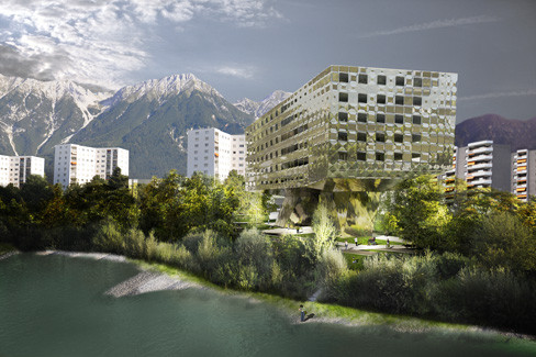 Olympiastadt Innsbruck: Sukzessive wurde das O-Dorf seit den 1980igern baulich aufgewertet. Auch für die Zukunft sind Änderungen geplant - hier ein Entwurf der LAAC-Architekten für ein neues Alten-Wohnheim. Foto: LAAC-Architekten