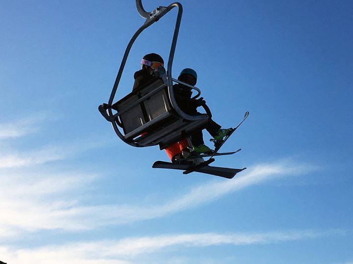 Teddy on the chair lift