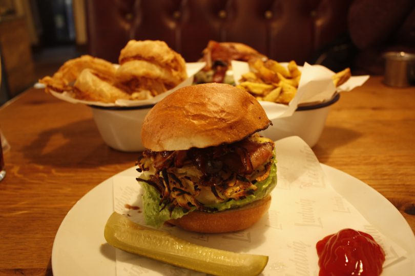 Juicy Ludwig's burger and sides