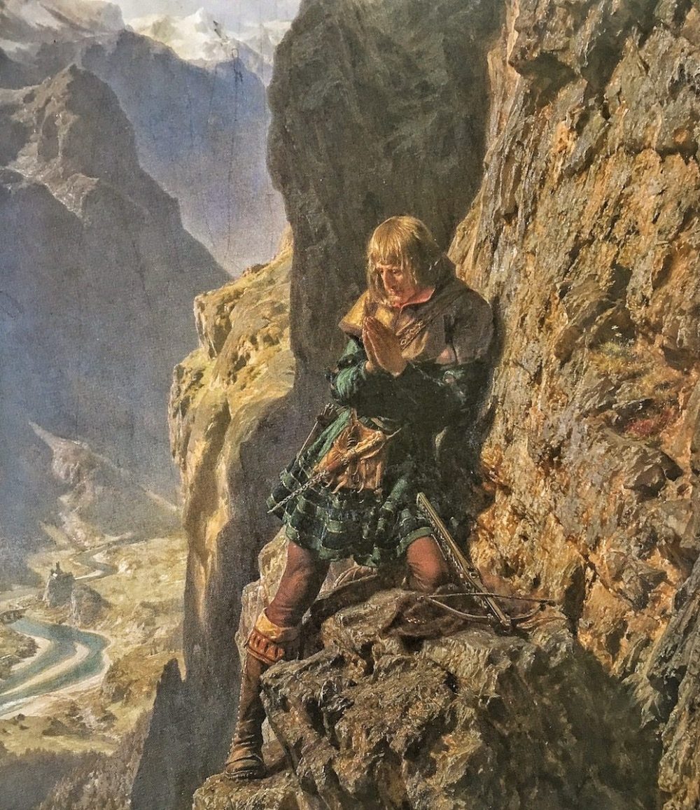 Maximilian betend in der Wand auf einem Gemälde des 19. Jahrhunderts Maximilian, Martinswand, Ferdinand Graf zu Harrach