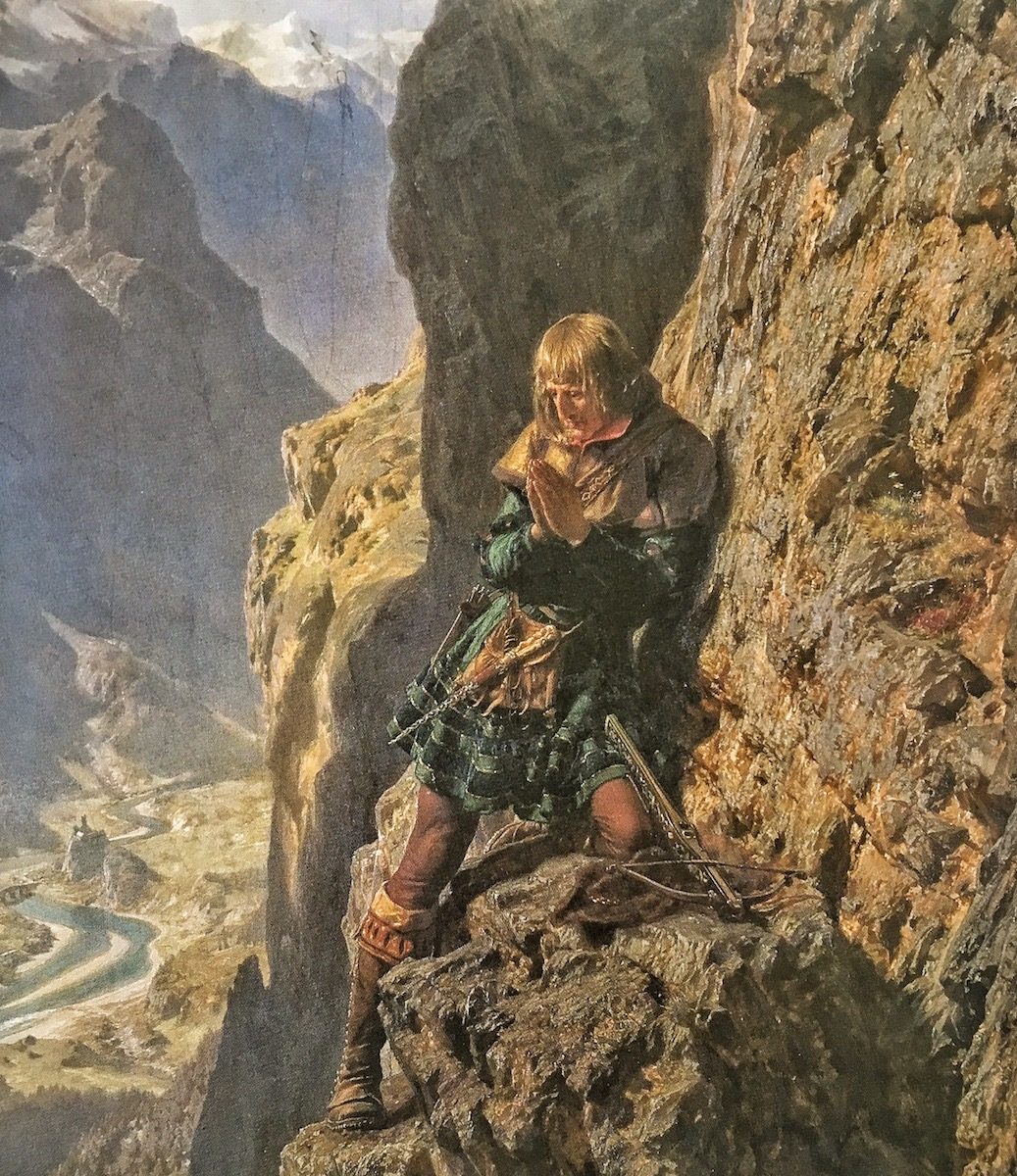 Maximilian betend in der Wand auf einem Gemälde des 19. Jahrhunderts Maximilian, Martinswand, Ferdinand Graf zu Harrach