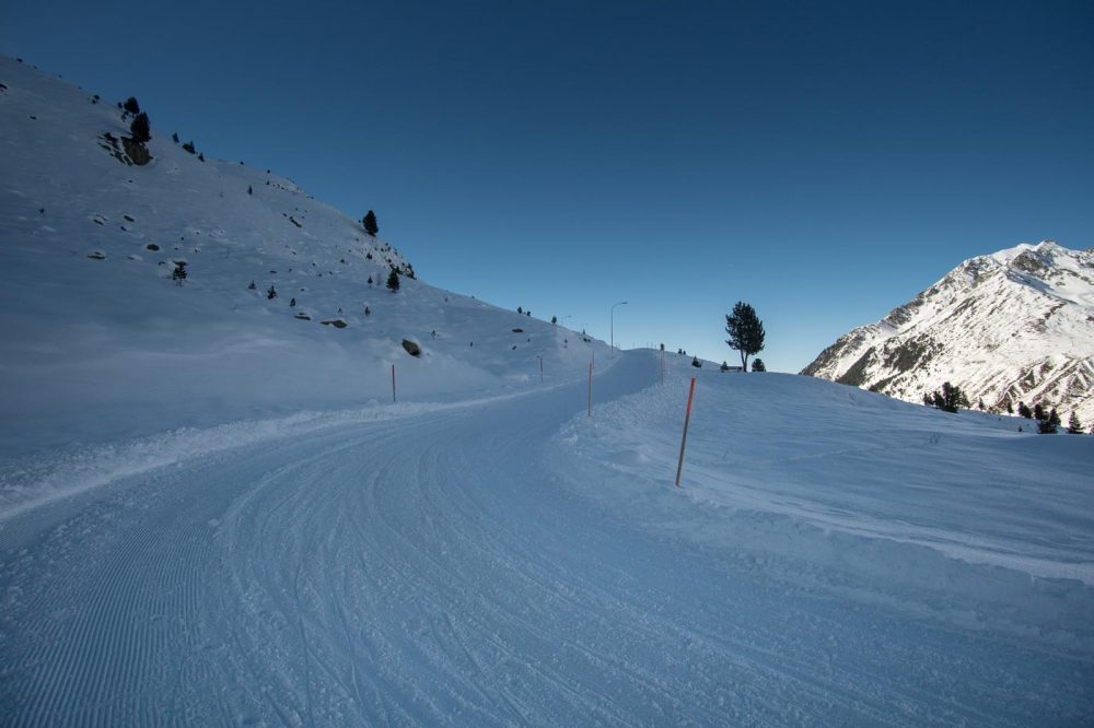 Tobogganing in snow covered Kühtai