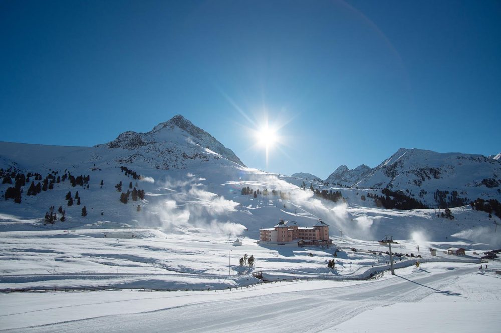 Tobogganing in snow covered Kühtai