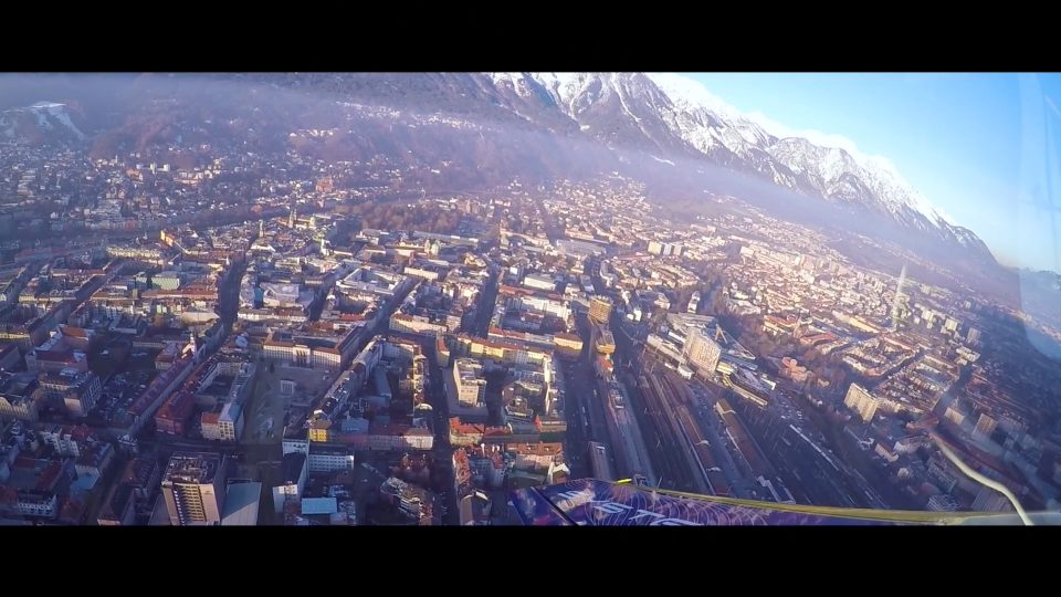Flying over the city of Innsbruck.