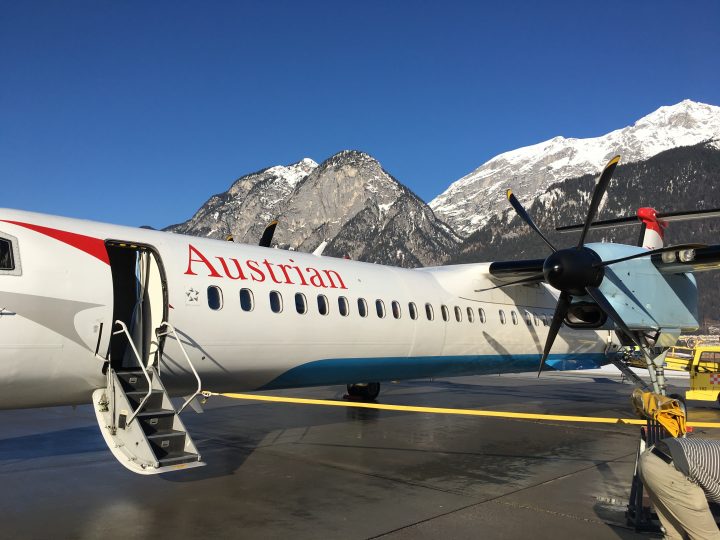 Stepping off the plane on to the runway at Innsbruck Airport