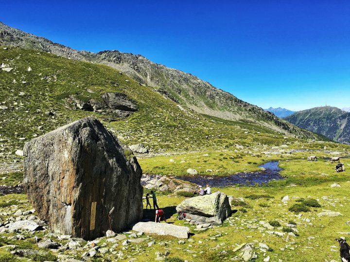 Der" Bschriebene-Stein" – ein riesiger Monolith im Viggartal – repräsentiert (wohl nicht nur) aus Sicht des Autors die optimale Verbindung von Natur und Kultur. Foto: Werner Kräutler