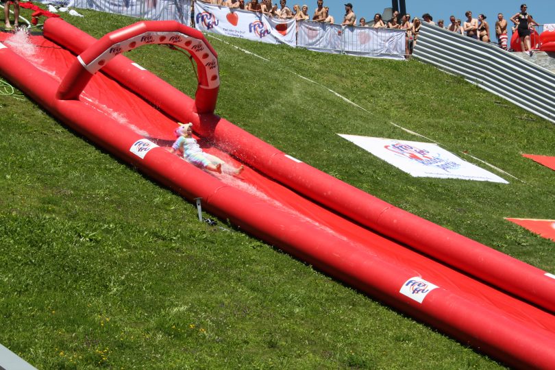 Unicorn on the ski jump waterslide at Bergisel, Innsbruck