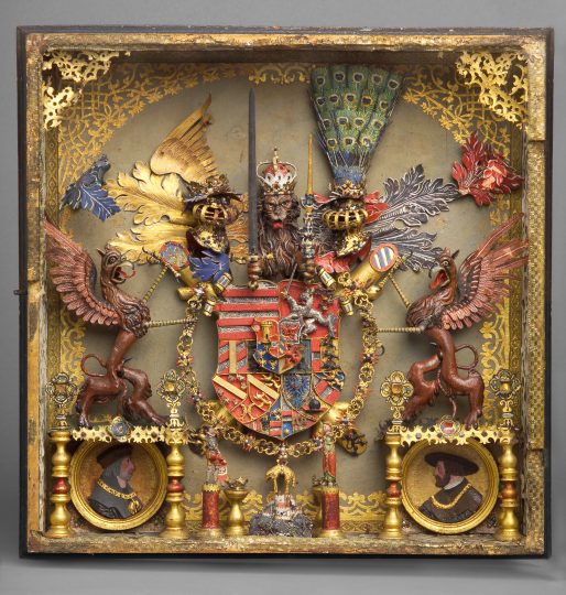 Cassettina con blasoni del 1583, di area tedesca e forse tirolese in mostra a Schloss Ambras © KHM-MUSEUMSVERBAND