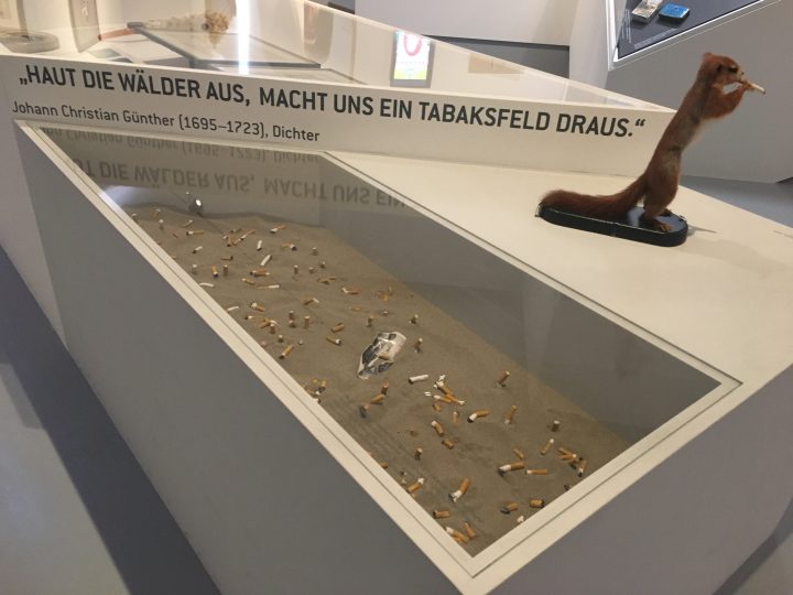 L'opera 'Posacenere' di Giorgio di Palma ci fa pensare a quanto le sigarette siano diventate presenti nei paesaggi naturali. In mostra al Volkskunstmuseum di Innsbruck, Foto © Laura Manfredi