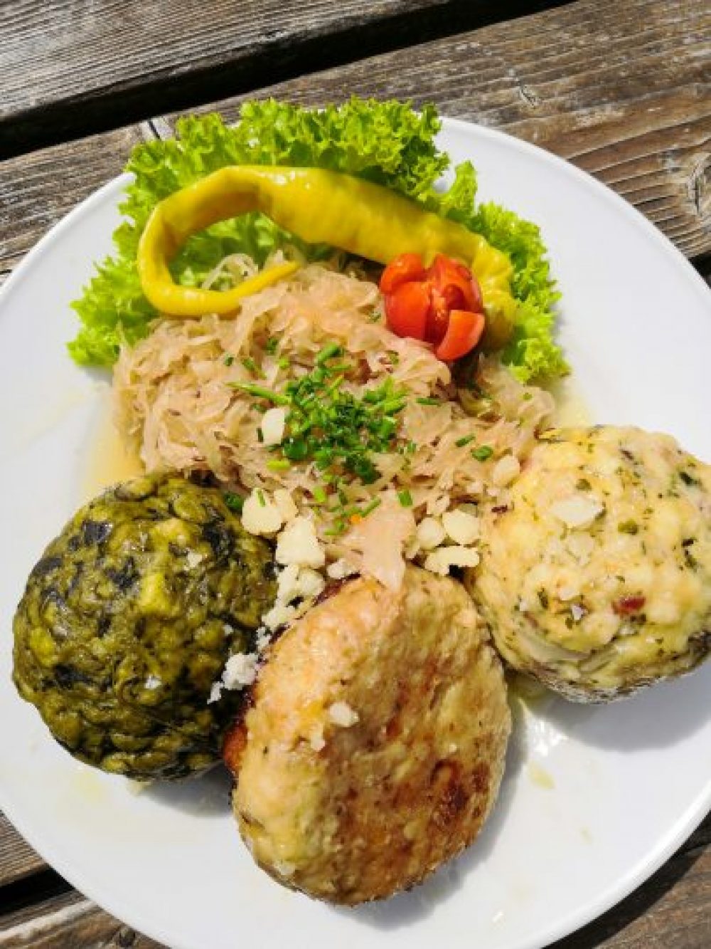 Knödel Tris: Speck, Käse, Spinat