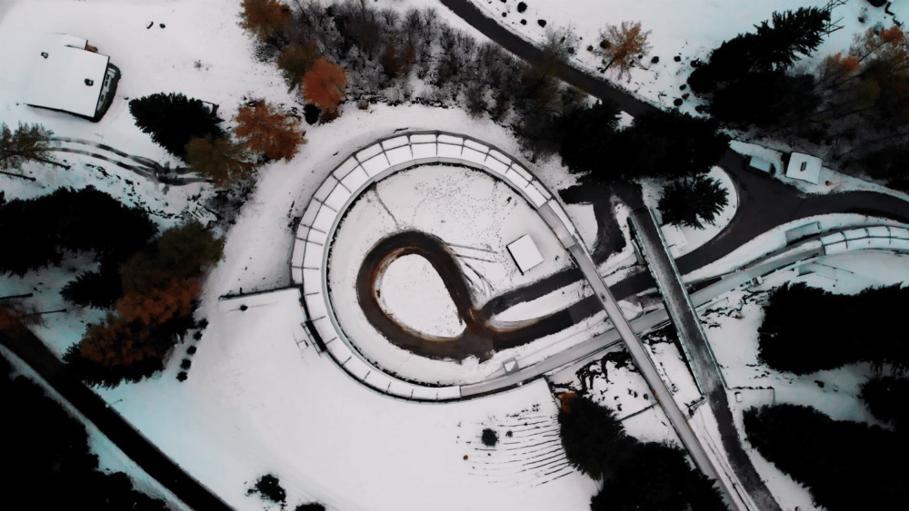 Drone shot of above the Kreisel, myinnsbruck