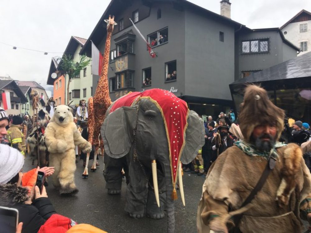 Il gruppo dei Bären und Exoten (gli Orsi e le Attrazioni esotiche) alla Telfer Schleicherlaufen 2020, Foto © Laura Manfredi