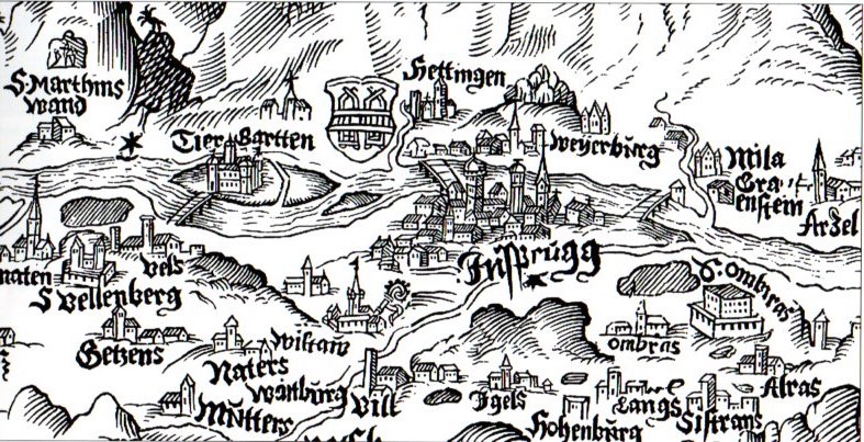 Burgklechner, Tirolische Tafeln, 1611, Ausschnitt Innsbruck und Umgebung
