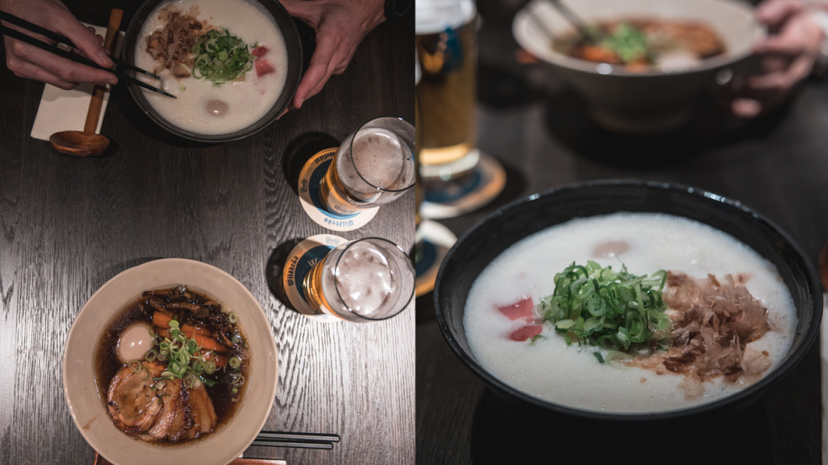 Li: Mushroom Shoyu mit extra Cashu, re: Tonkotsu. © Lea Hajner