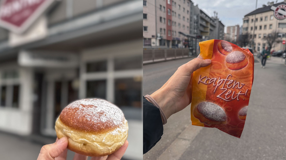 Peintner's Faschingskrapfen sind formschön und kommen im saisonalen Sackerl. © Lea Hajner
