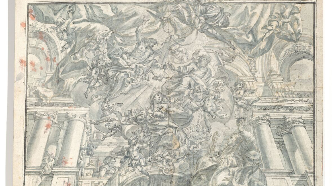 Il disegno „L’incoronazione di Maria“ di Simon Benedikt Faistenberger (1695 – 1759) in mostra a “Weltentfaltug” nello Stadtmuseum di Innsbruck