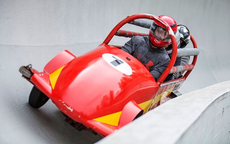 Bobsleigh rides on the Olympic ice track in Igls