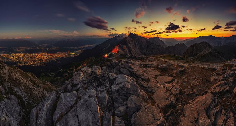 Sonnenuntergang Hafelekar Blick Richtung Scharnitz